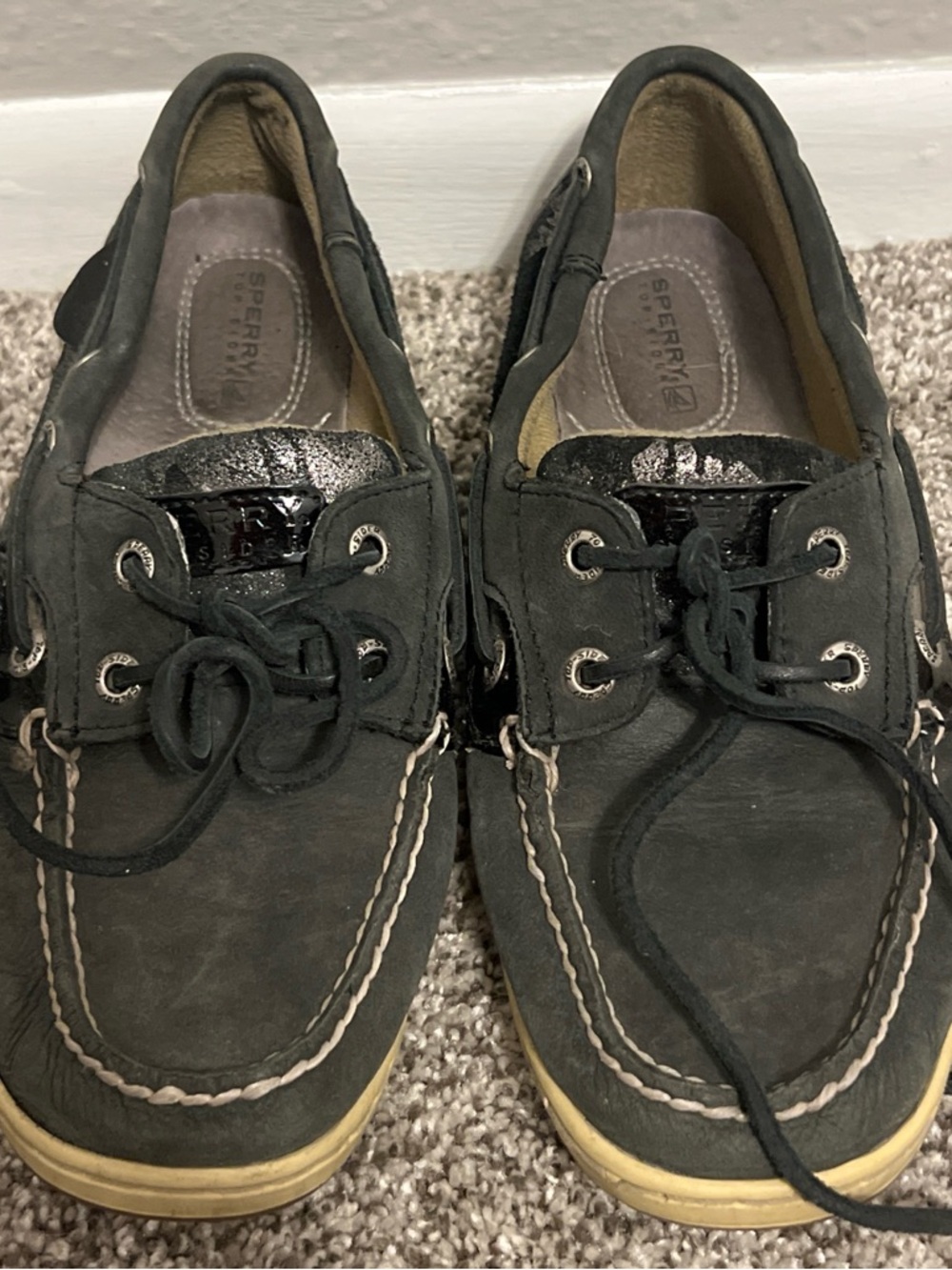 Sperry women's Charcoal Nubuck Boat Shoes with Contrast Stitching